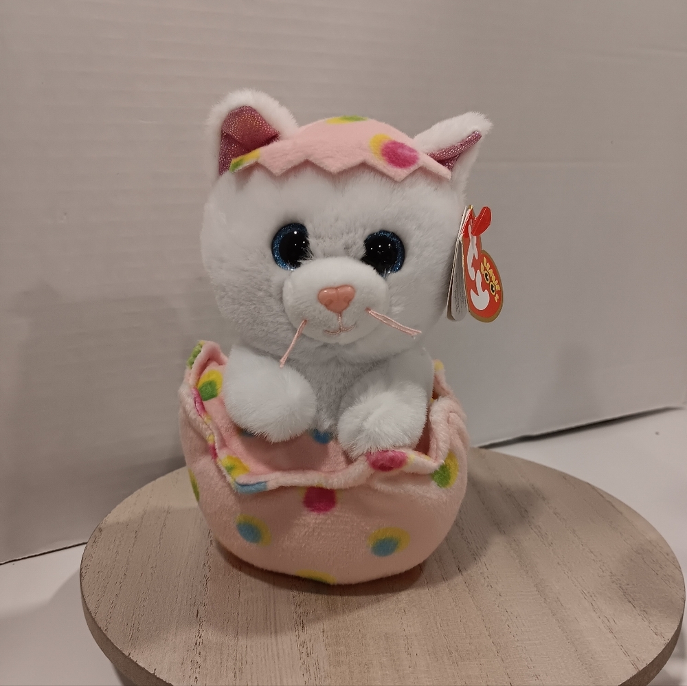 Ty Beanie Bellies "Giggles" White Spring Easter Kitty NEW!